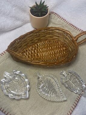 Vintage leaf shaped basket and trinket dishes